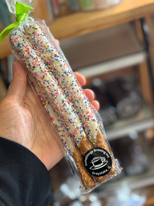 Dipped Nonpareil Pretzel Rods